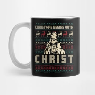 Christmas Begins With Christ Ugly Sweater Pattern Mug